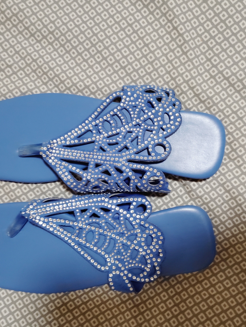 Blue Rhinestone Women’s Thong Sandals